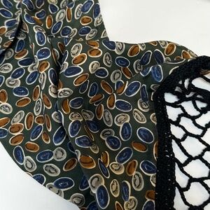 Vintage Fringe Neck Scarf Boho Retro Green Patterned Skinny Scarf